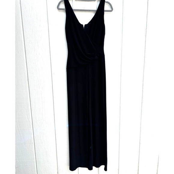 Nine‎ West Women's Black Dressy Jumpsuit, Draping Cross V Neck, Wide Legs, Sz 4 - Picture 1 of 6